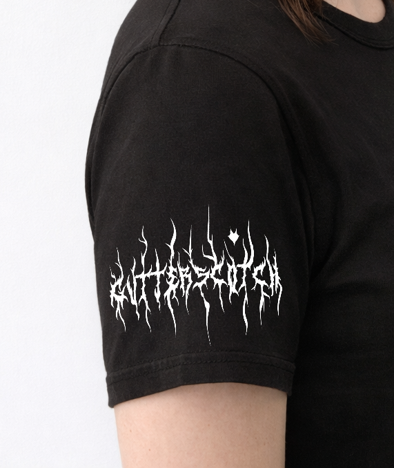 White on Black Clownipede Shirt with Metal sleeve logo