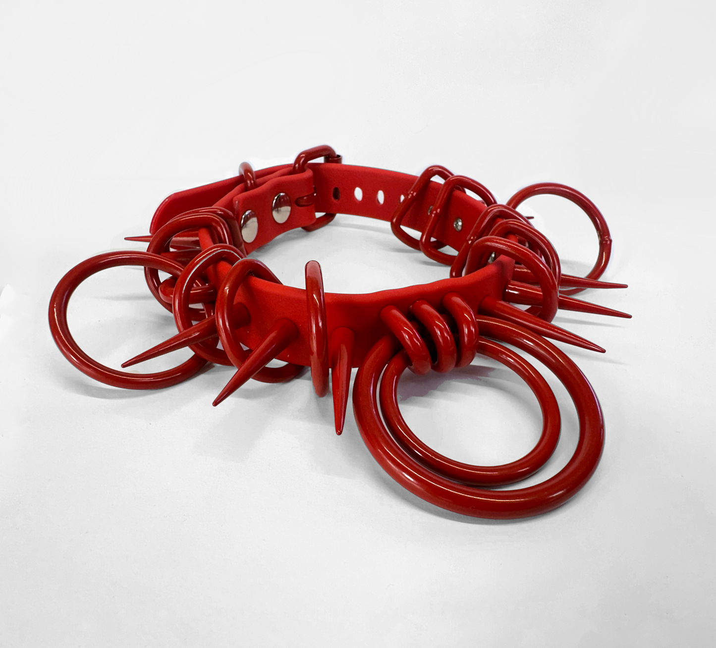 all red spiked collar vegan biothane powder coated harajuku japanese fashion punk alt festival rave gear spiked choker collar gutterscotch