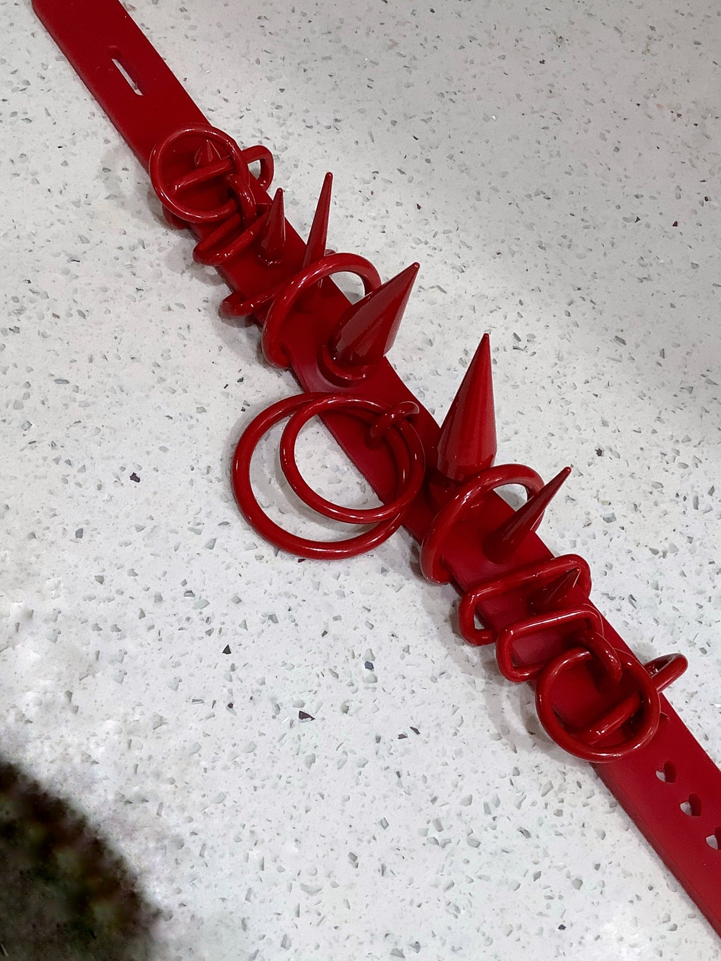 monochrome red giant spiked collar biothane by gutterscotch vermillion lovecore clowncore goth punk alt fashion colorful spiked collar choker all red