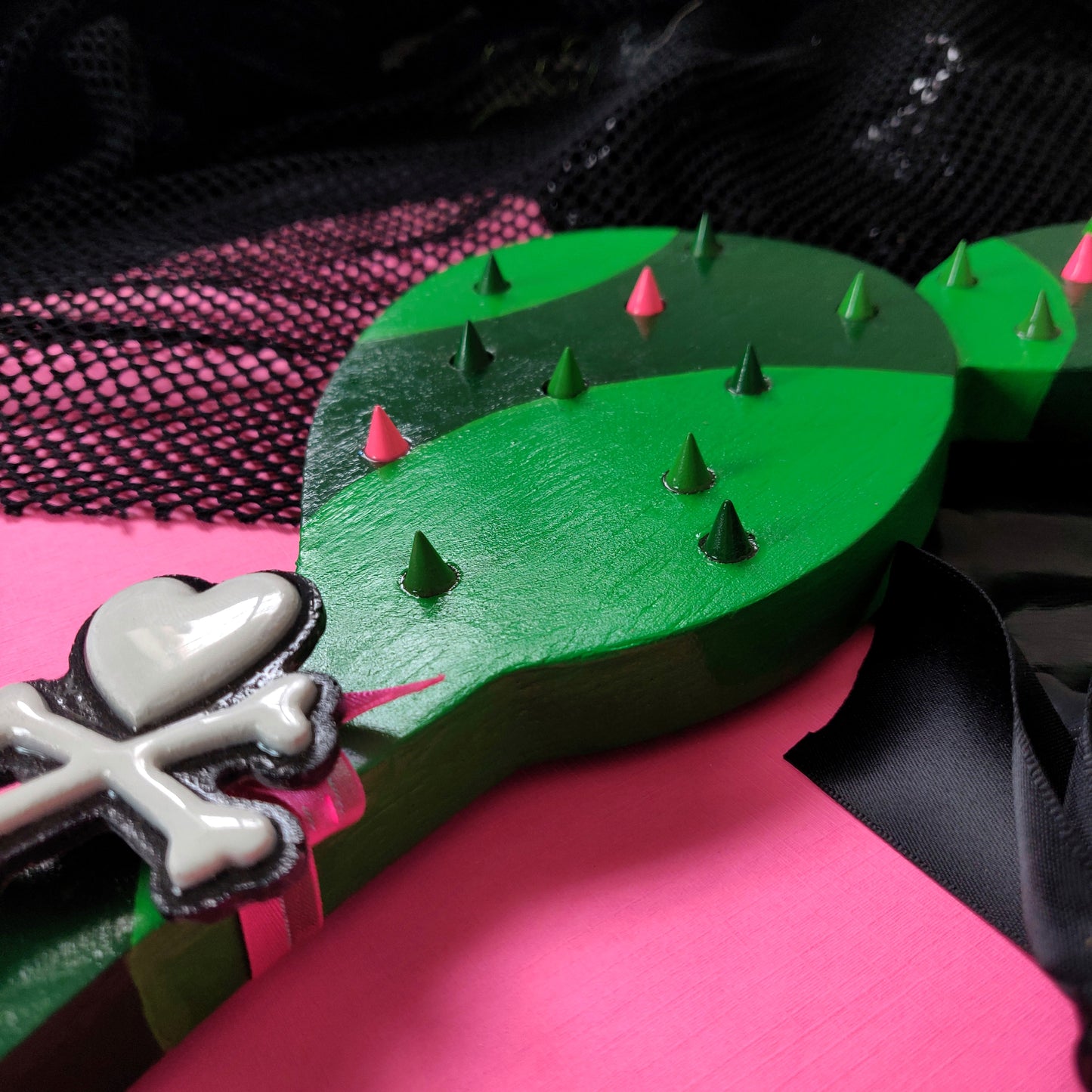 Cactus Crossbones Paddle | J Fashion inspired Spiked BDSM Paddle by Gutterscotch tokidoki unicorno moofia cactus spiked spikes bdsm petplay kawaii ddlg kink gear impact paddle oak