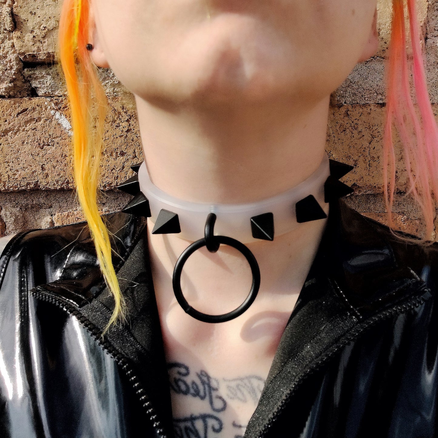 Model 001 | Clear and Black Silicone Powder Coated Spiked Choker cyberpunk techwear tech wear street fashion harajuku cyberpunk j-fashion decora goth cybergoth punk alt alternative collar choker studs spike o ring bdsm