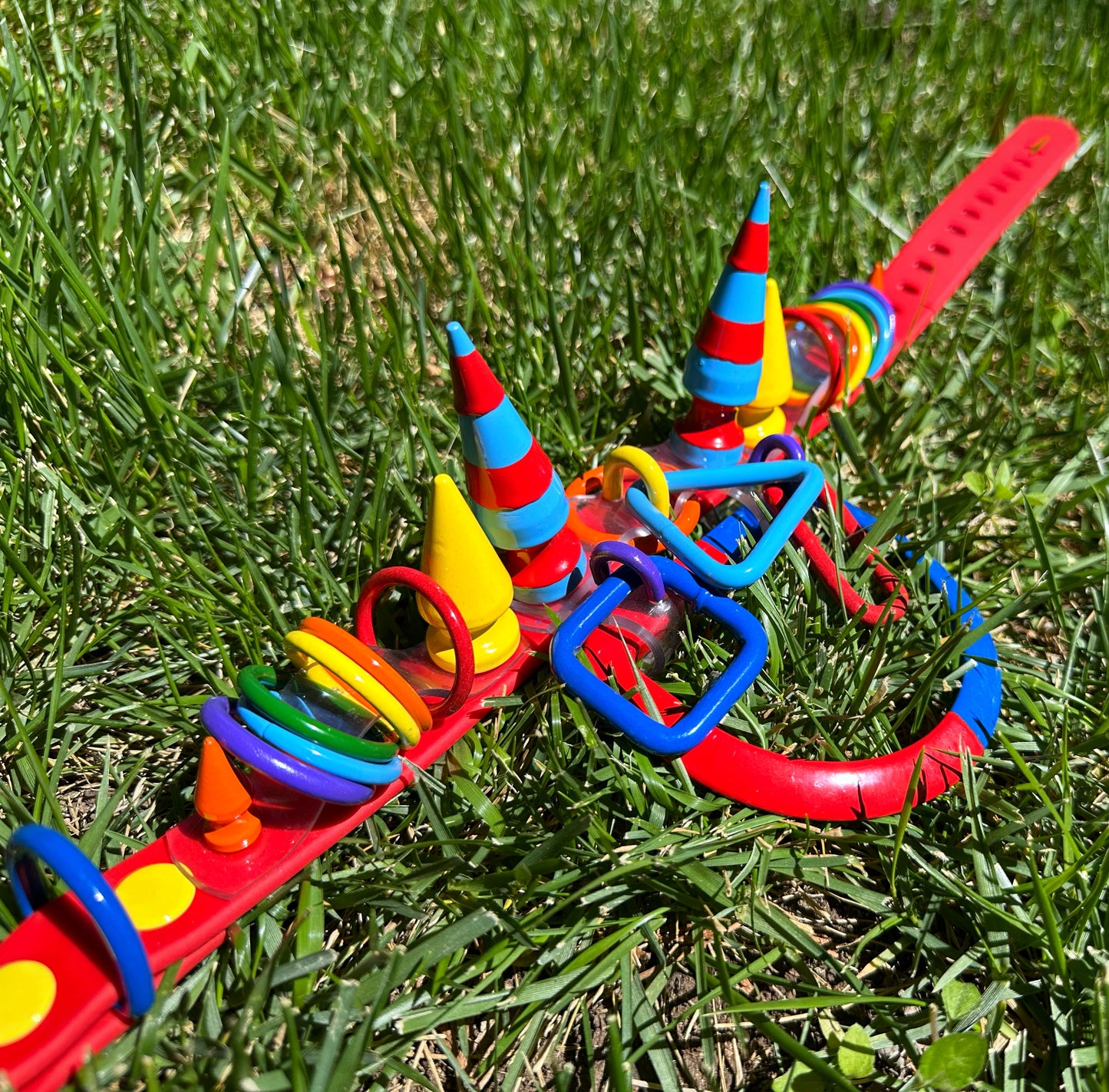 Clowncore (all versions) | Primary Colored Rainbow Powder Coated Silicone Ball Pit Strap Choker by Gutterscotch rainbow clown accessories clown outfit clown inspo mcdonalds clown birthday party goth punk harajuku decora japanese street alt fashion colorful spiked spikes choker primary color unique ooak festival rave furry fur suit fursona kid kidcore ddlg agere cosplay comicon sdcc backrooms clown collar