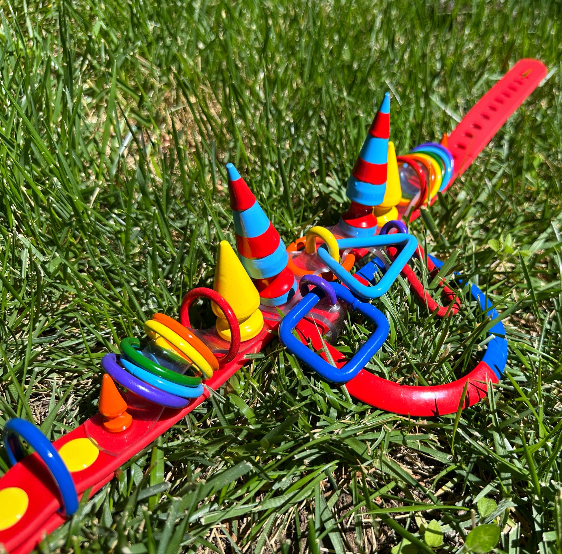 Clowncore (all versions) | Primary Colored Rainbow Powder Coated Silicone Ball Pit Strap Choker by Gutterscotch rainbow clown accessories clown outfit clown inspo mcdonalds clown birthday party goth punk harajuku decora japanese street alt fashion colorful spiked spikes choker primary color unique ooak festival rave furry fur suit fursona kid kidcore ddlg agere cosplay comicon sdcc backrooms clown collar