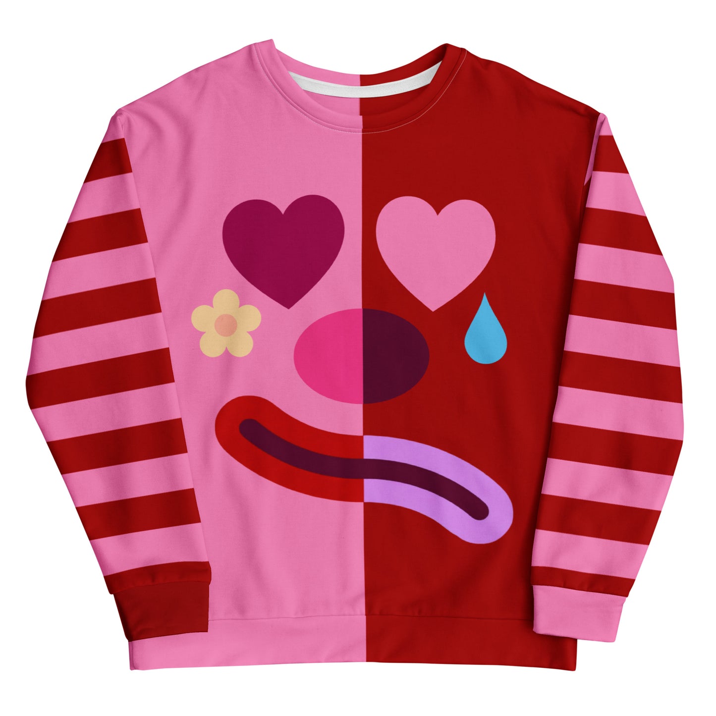 Lovecore Split color red and pink Clown Unisex Sweatshirt