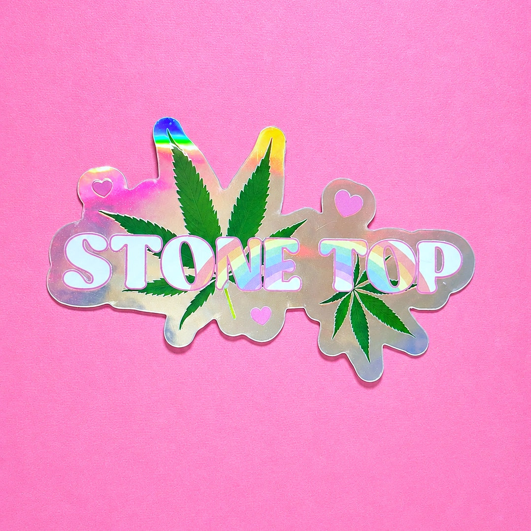 Stone Top Lesbian Stoner Pride Sticker (Holographic)