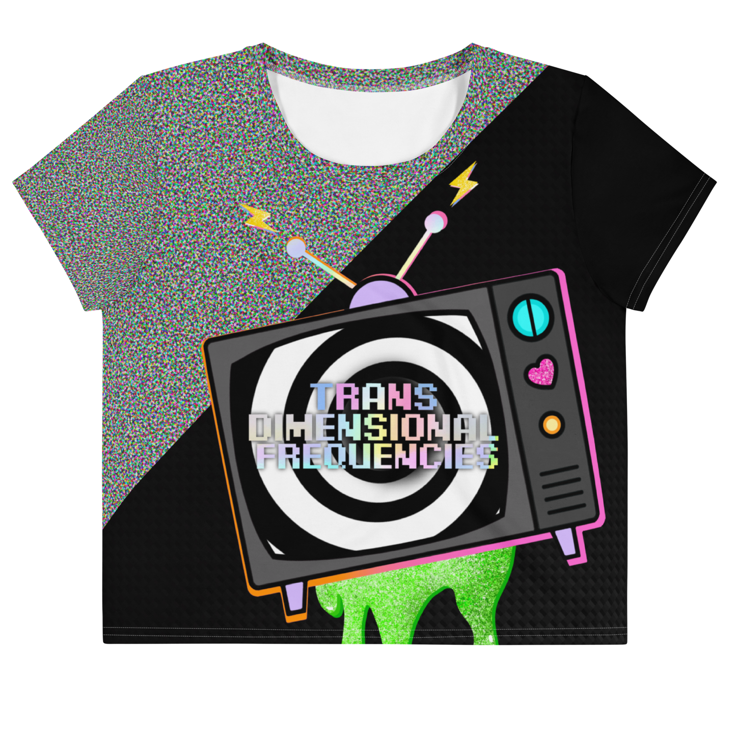 Trans Dimensional Frequencies Pride TV Crop Tee