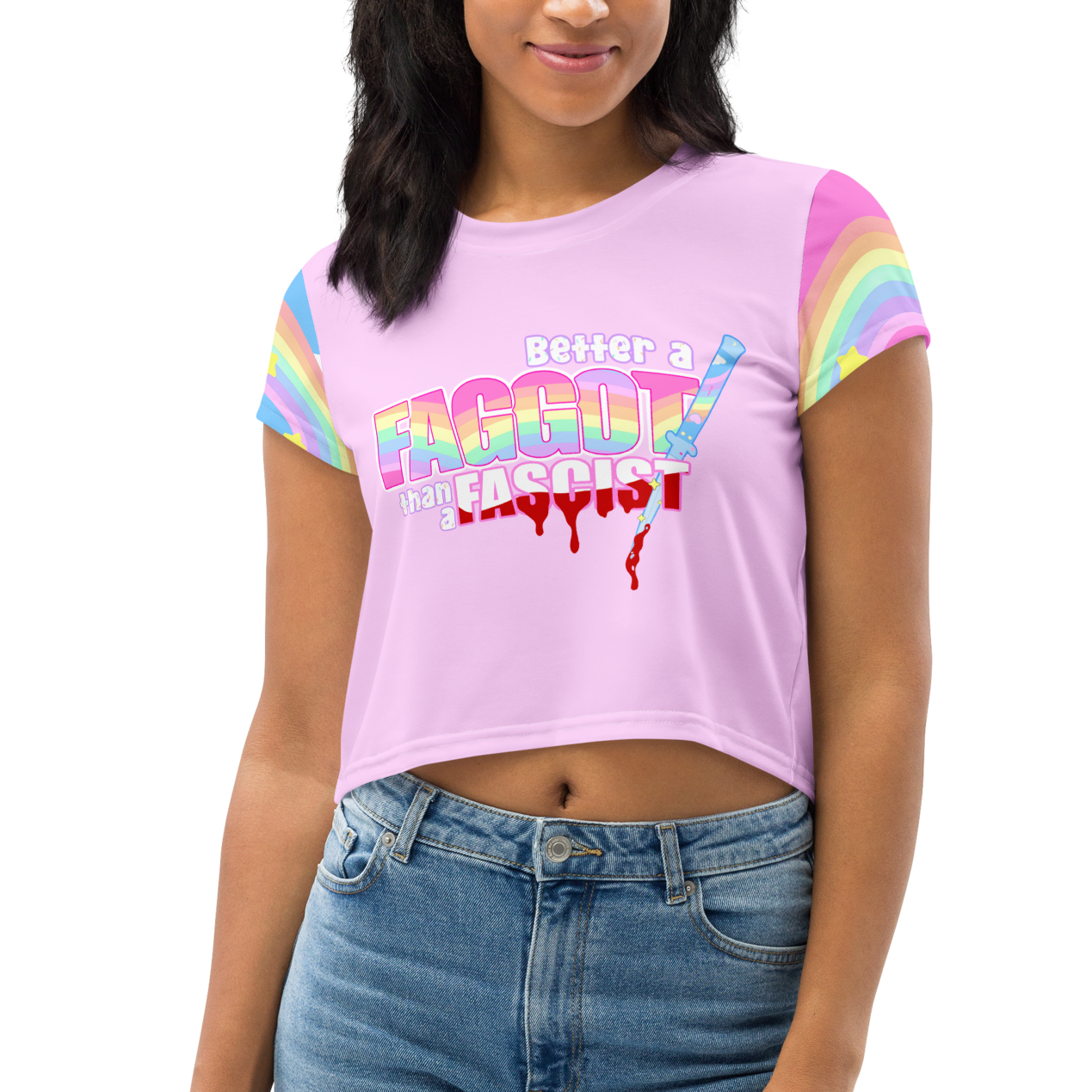Better a F*ggot than a Fascist cropped tee (Pink)
