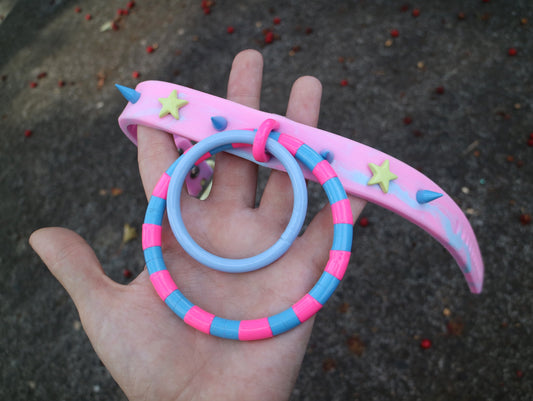 gutterscotch colorful pastel pink and blue cotton candy striped spiked collar choker spikes pastel goth silicone strap biothane vegan leather