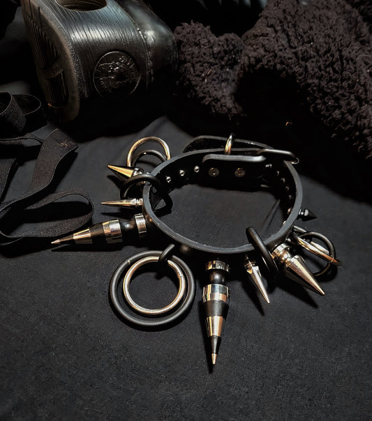 Black and Silver Powder coated striped giant spike collar trad goth nugoth emo visual kei punk DIY alt fashion handmade silione biothane vegan