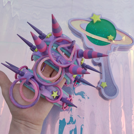 Pastel Glitter alien Powder Coated Silicone Spiked Collar by gutterscotch pink purple glitter iridescent alien festival burning man  hearts cosplay rave gear alt fashion uchuu kei cyberpop hyperpop j-fashion jfashion harajuku street wear bdsm paddle kink kawaii stars