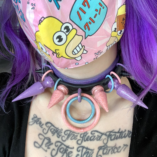 Pastel Goth Fairy Kei Harajuku Spiked Collar pink purple blue pastel  goth glitter  silicone powder coated