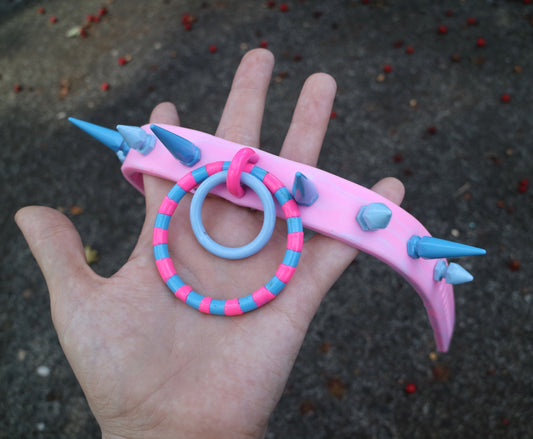 gutterscotch colorful pastel pink and blue cotton candy striped spiked collar choker spikes pastel goth silicone strap biothane vegan leather